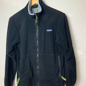 Patagonia Fleece Full Zip Jacket Women Medium Black With Yellow Trim